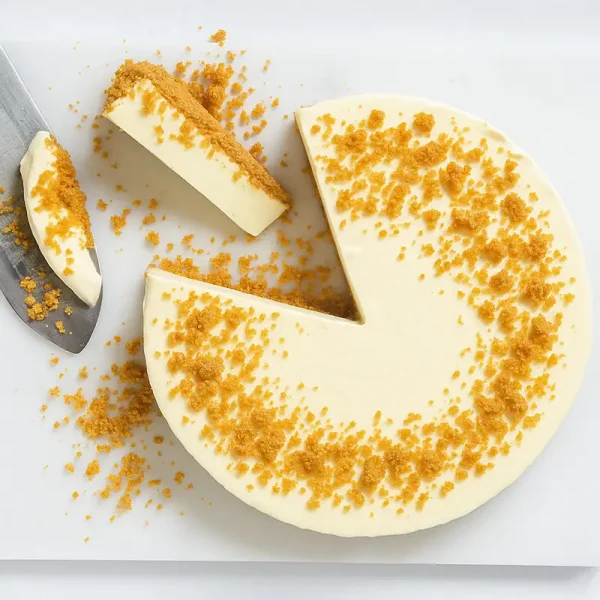 Cremora tart with biscuit base served on white plate