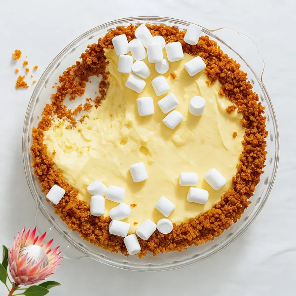 Marshmallow Tart Marshmallow tart with swirled topping on a biscuit base