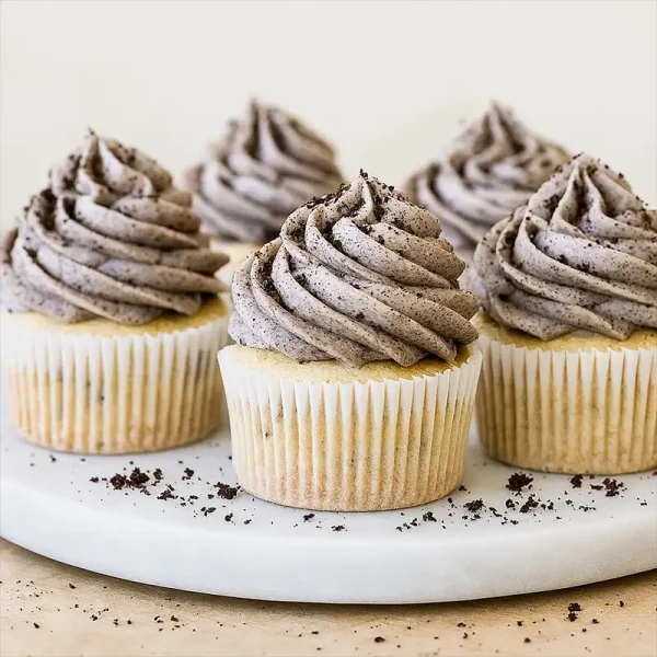 Oreo cupcakes with cookies-and-cream frosting and biscuit topping
