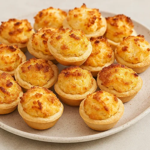 Mini savoury tarts with spinach, cheese and bacon on a plate